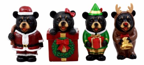 Ebros Gift Christmas Bears Figurine Set 4"H Santa Claus Reindeer Elf Bear In The Box Wreath
