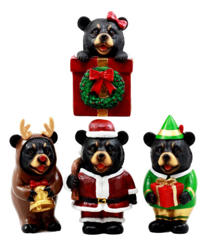 ebros gift Christmas Bears Figurine Set 4"H Santa Claus Reindeer Elf Bear In The Box Wreath