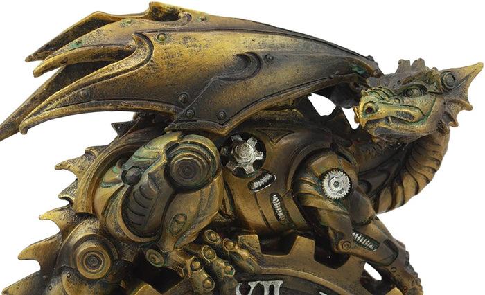 Ebros Gift Chronos Resting Steampunk Cyborg Dragon Table Clock Statue Painted Gearwork Art