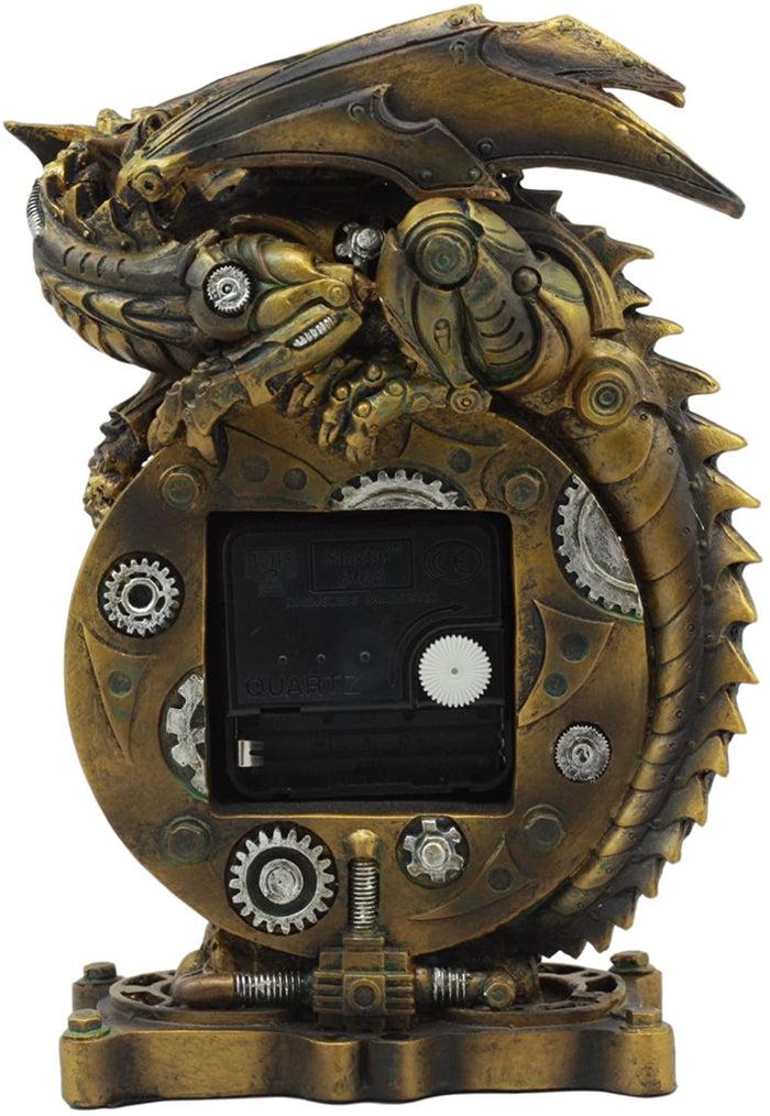 Ebros Gift Chronos Resting Steampunk Cyborg Dragon Table Clock Statue Painted Gearwork Art
