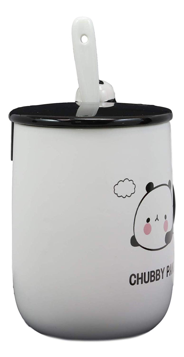 Ebros Gift Chubby Baby Giant Panda Bear Ceramic Coffee Tea Mug Drink Cup With Spoon And Lid