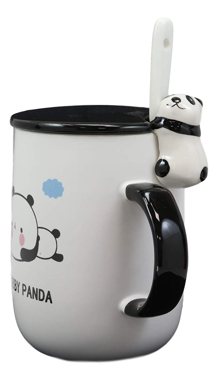 Ebros Gift Chubby Baby Giant Panda Bear Ceramic Coffee Tea Mug Drink Cup With Spoon And Lid