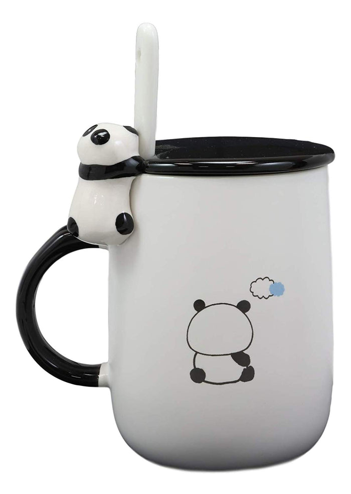 ebros gift Chubby Baby Giant Panda Bear Ceramic Coffee Tea Mug Drink Cup With Spoon And Lid
