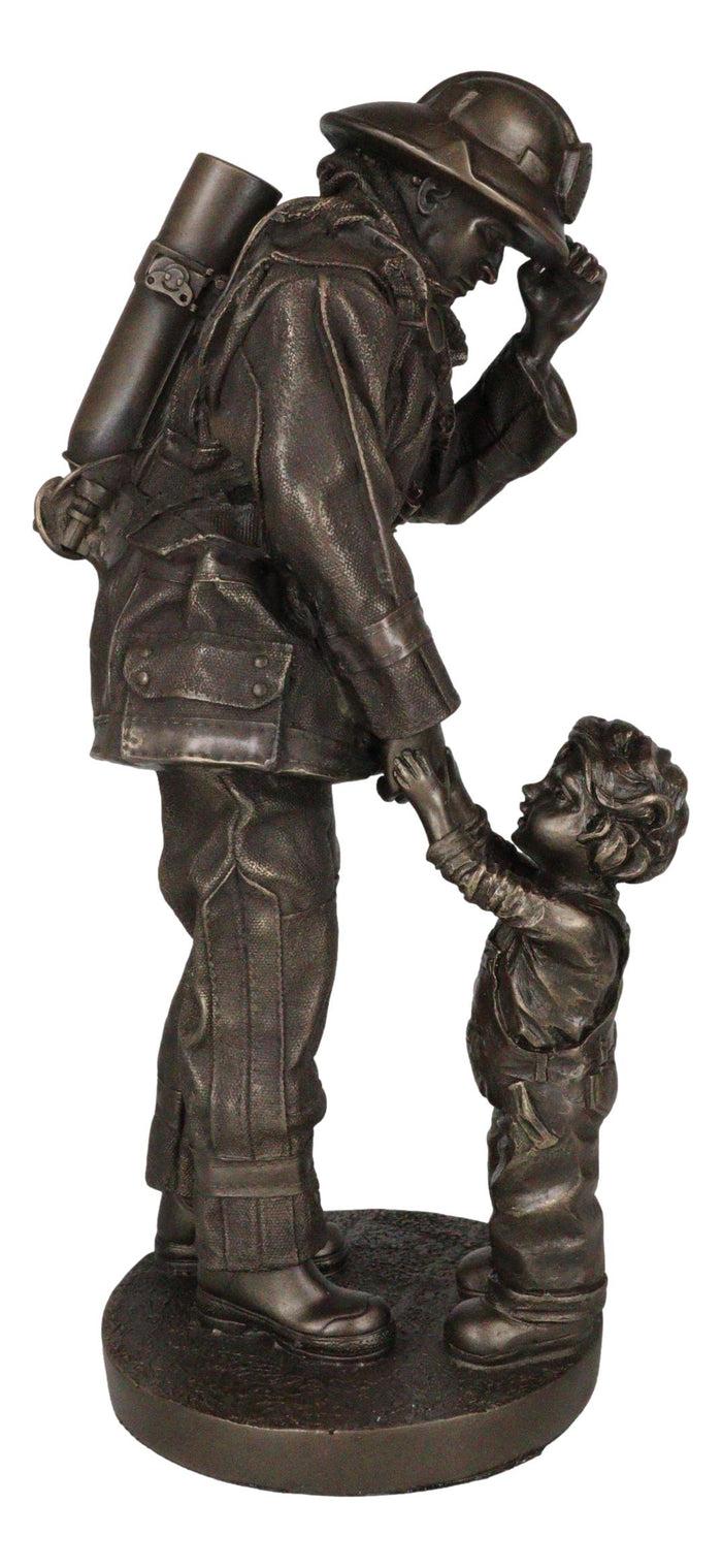 Ebros Gift Civil Servant Fire Fighter Large Child Shaking Hands And Thanking Fireman Statue