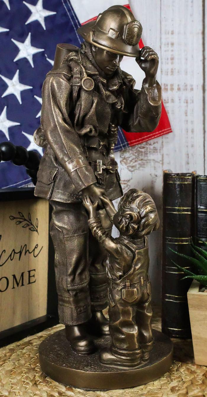 ebros gift Civil Servant Fire Fighter Large Child Shaking Hands and Thanking Fireman Statue