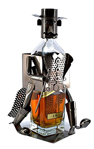ebros gift Classic Gentleman Whisky Liquor Wine Bottle Holder Caddy Hand Made Metal Decor