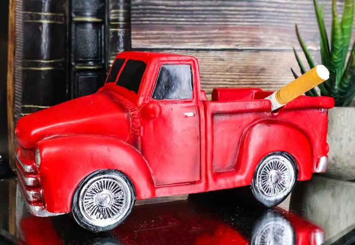 ebros gift Classic Vintage Red Pickup Truck Hauling Smokes Cigarette Ashtray Figurine