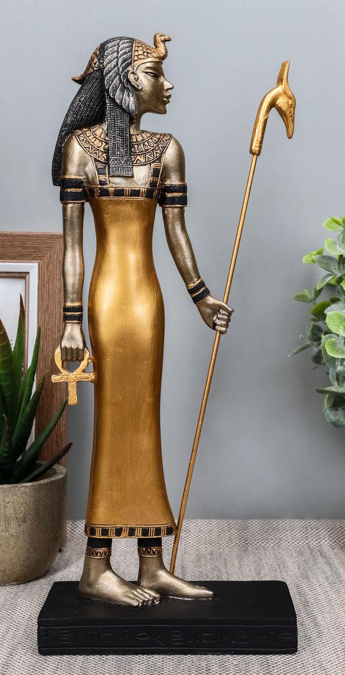 ebros gift Classical Egypt Goddess Mother Isis Ra Holding Ankh Staff Slim Figurine 10"H