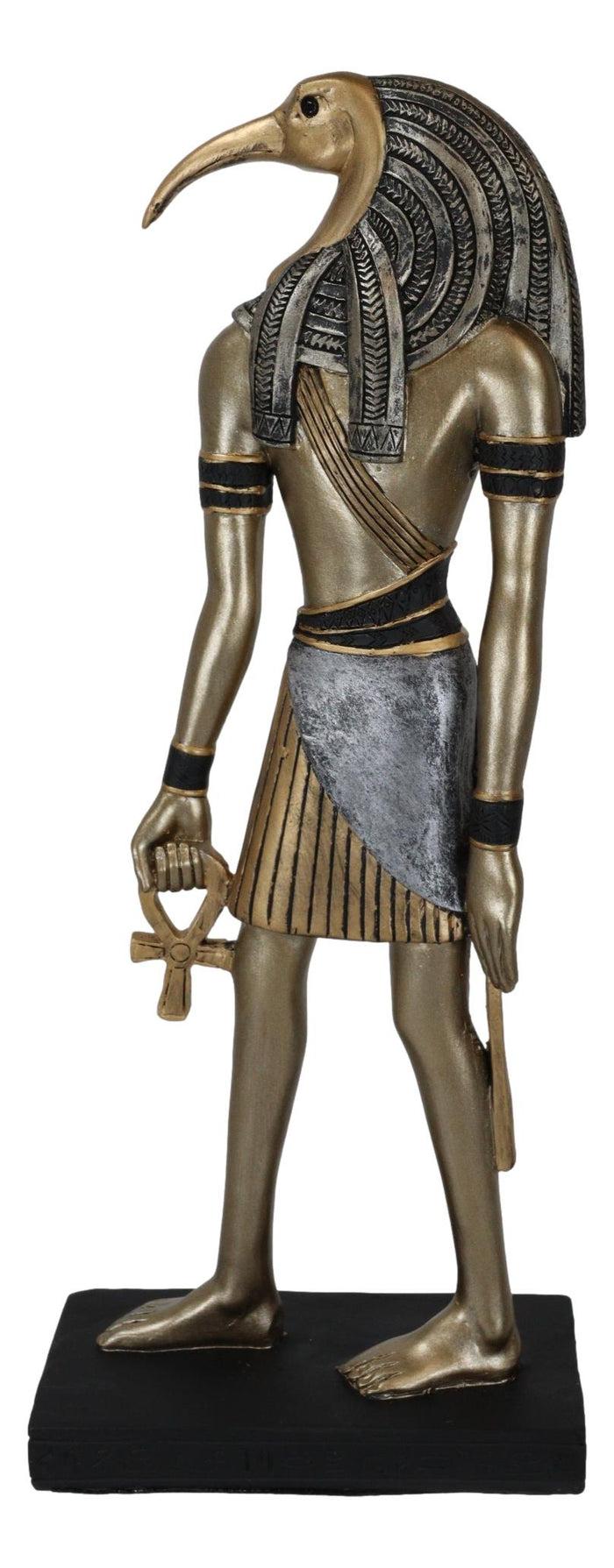 Ebros Gift Classical Egyptian God Thoth Holding Ankh Slim Profile Bronzed Figurine 10" H