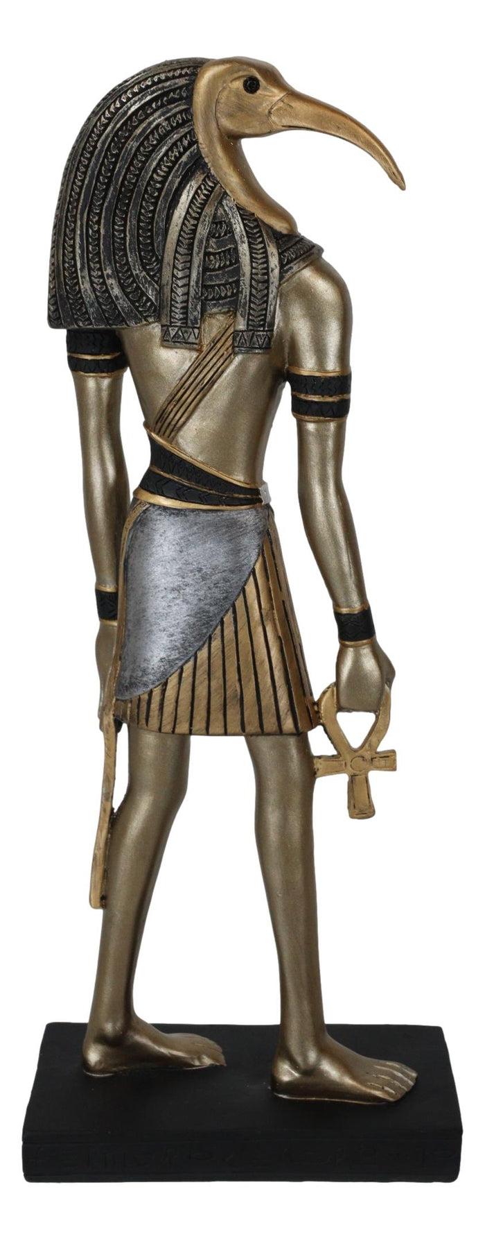 Ebros Gift Classical Egyptian God Thoth Holding Ankh Slim Profile Bronzed Figurine 10" H