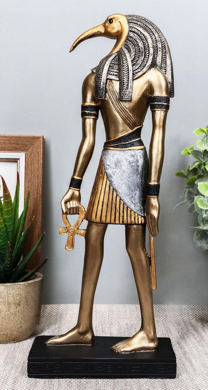 ebros gift Classical Egyptian God Thoth Holding Ankh Slim Profile Bronzed Figurine 10" H