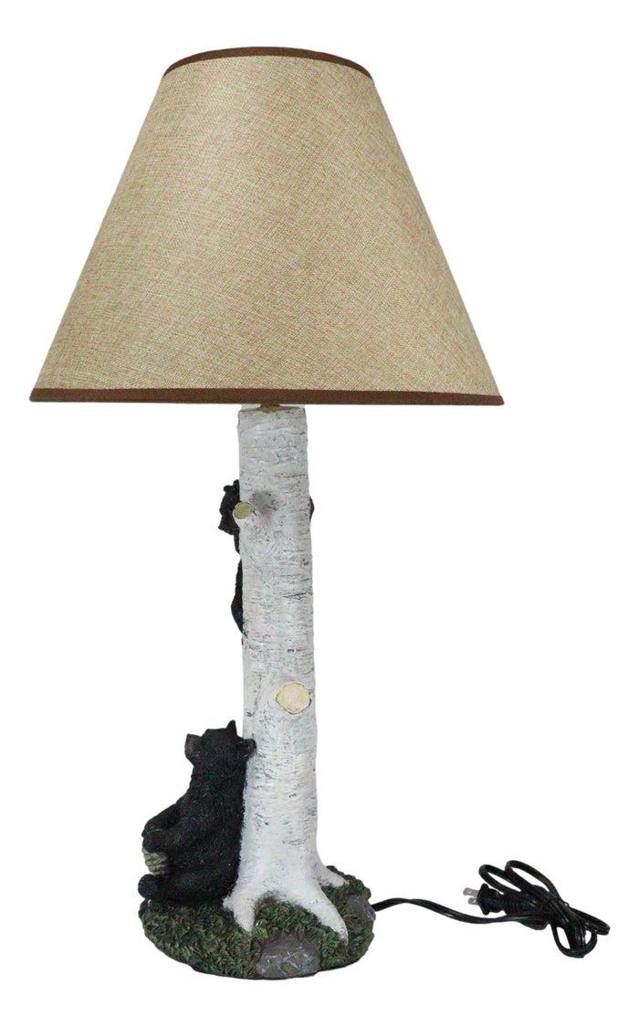 Ebros Gift Climbing Black Bear Cub On Birchwood Tree With Mother And Beehive Table Lamp
