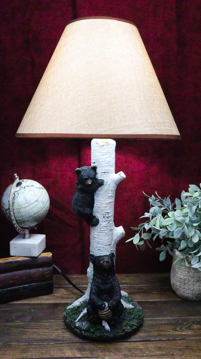 ebros gift Climbing Black Bear Cub On Birchwood Tree With Mother And Beehive Table Lamp