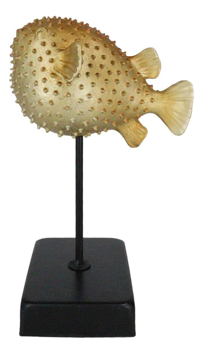 Ebros Gift Coastal Marine Faux Taxidermy Golden Pufferfish Fish Sculpture On Pole Mount