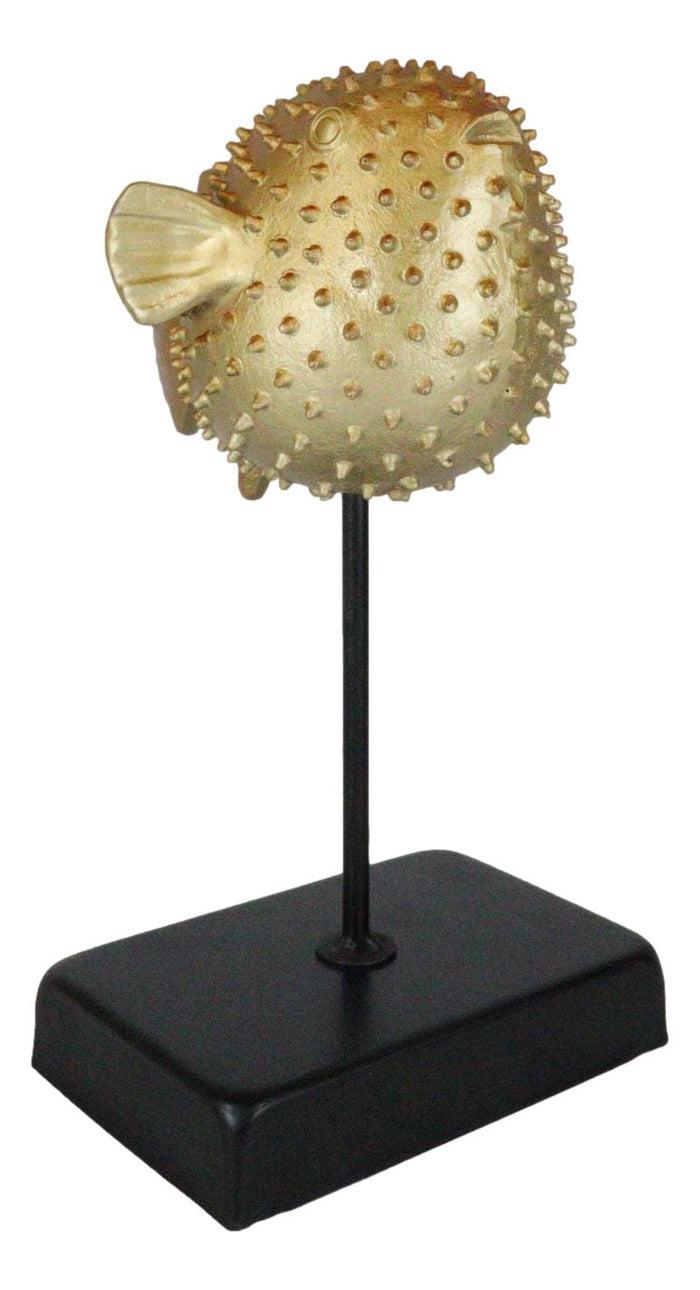 Ebros Gift Coastal Marine Faux Taxidermy Golden Pufferfish Fish Sculpture On Pole Mount