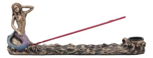 Ebros Gift Coastal Sun Bathing Mermaid Over Ocean Waves Candle Holder Incense Burner