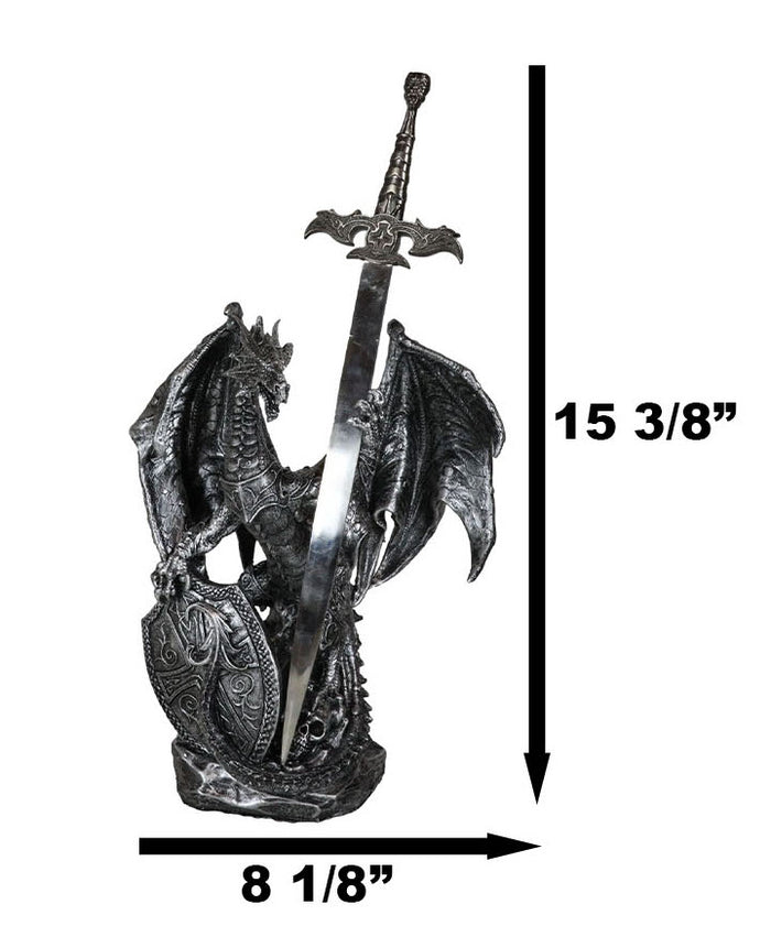 Ebros Gift Coat Of Arms Knight Dragon With Heraldry Shield And Sword Letter Opener Figurine