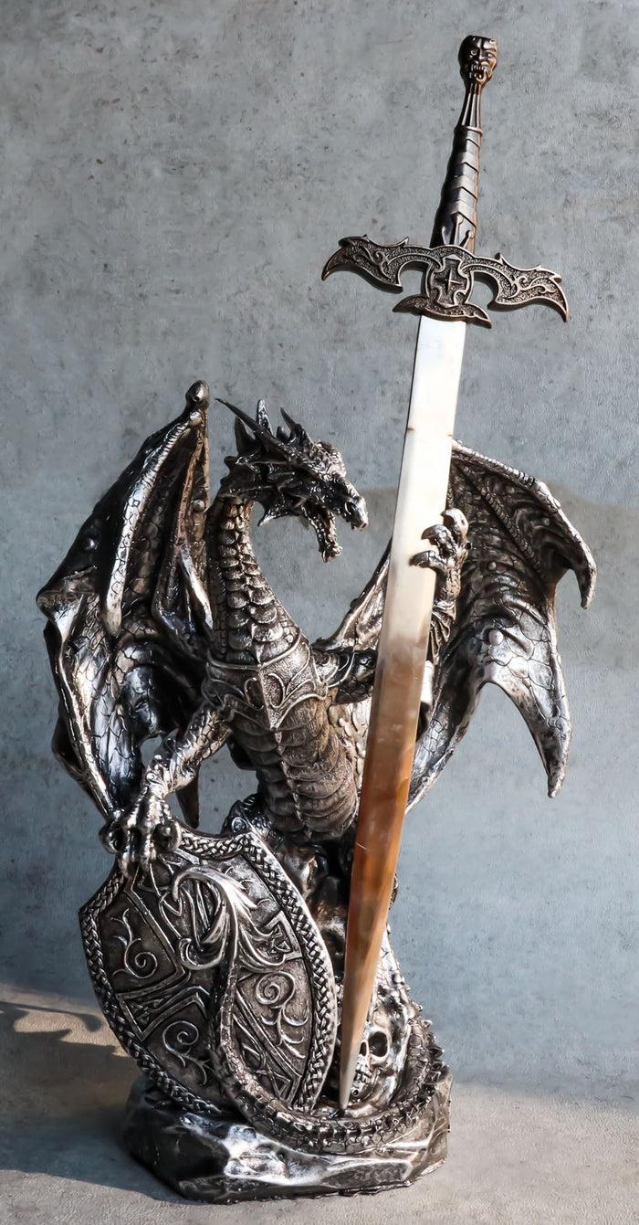ebros gift Coat Of Arms Knight Dragon With Heraldry Shield And Sword Letter Opener Figurine