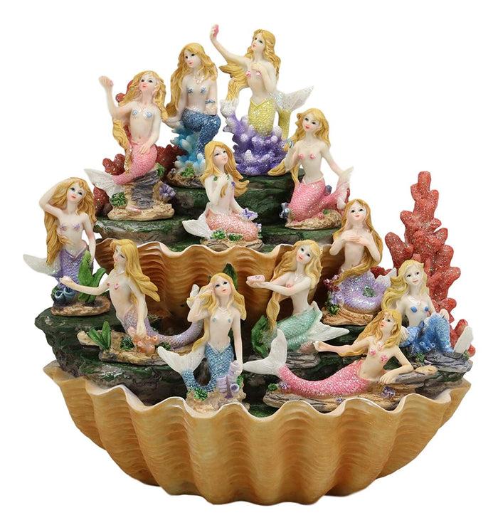 Ebros Gift Colorful 2 Tier Golden Giant Clam Shells LED Display Stand With 12 Mini Mermaids