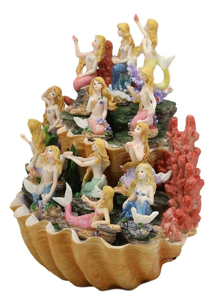 Ebros Gift Colorful 2 Tier Golden Giant Clam Shells LED Display Stand With 12 Mini Mermaids