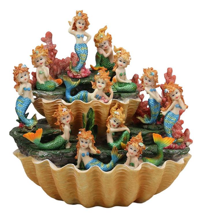 Ebros Gift Colorful 2 Tier Golden Giant Clam Shells LED Display Stand With 12 Mini Mergirls