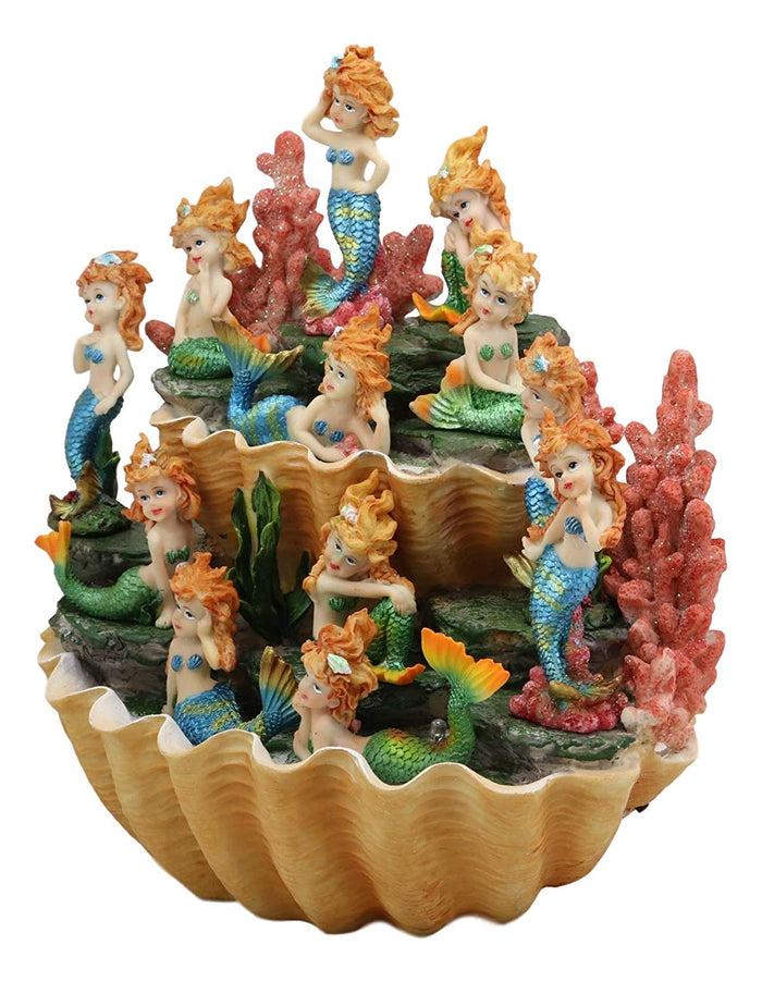 Ebros Gift Colorful 2 Tier Golden Giant Clam Shells LED Display Stand With 12 Mini Mergirls