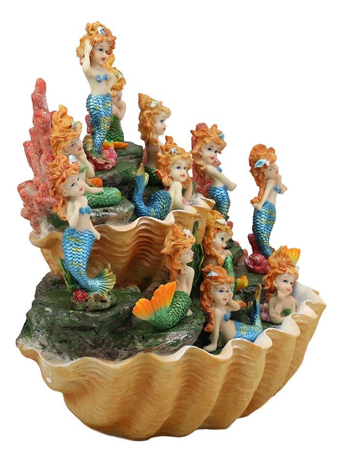 Ebros Gift Colorful 2 Tier Golden Giant Clam Shells LED Display Stand With 12 Mini Mergirls