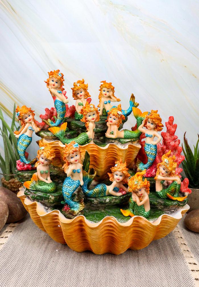 ebros gift Colorful 2 Tier Golden Giant Clam Shells LED Display Stand With 12 Mini Mergirls