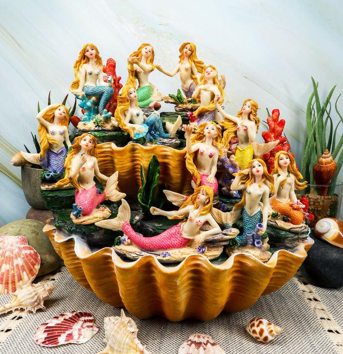 ebros gift Colorful 2 Tier Golden Giant Clam Shells LED Display Stand With 12 Mini Mermaids