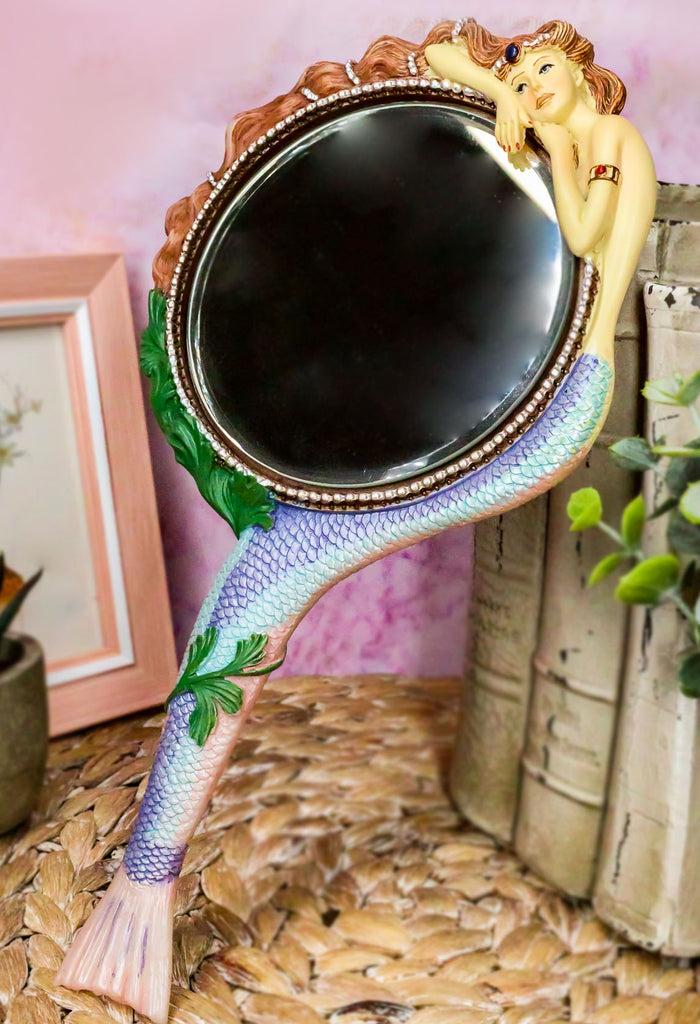 ebros gift Colorful Atlantis Sirens of The Seas Maiden Mermaid Hand Mirror Figurine Vanity