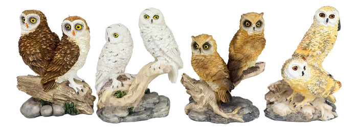 Ebros Gift Colorful Barn Great Horned Snowy & Screech Owl Perching On Branch Figurine Set