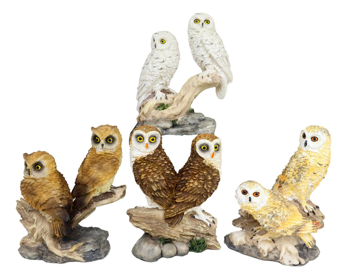 Ebros Gift Colorful Barn Great Horned Snowy & Screech Owl Perching On Branch Figurine Set
