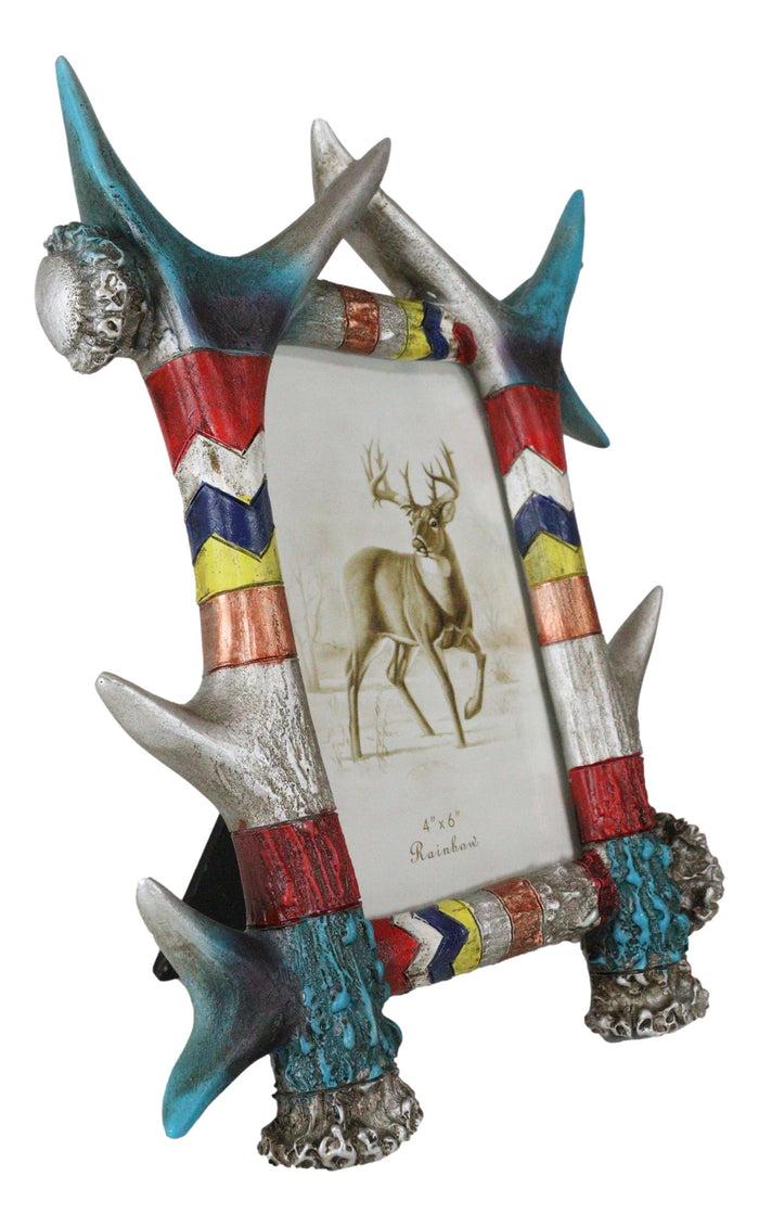 Ebros Gift Colorful Boho Southwest Rustic Buckhorn Stag Deer Antlers Picture Frame 4"X6"