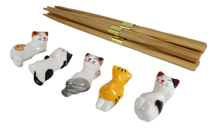 Ebros Gift Colorful Calico Feline Kitty Cats Set Of 5 Chopsticks And Flatware Holder Rests