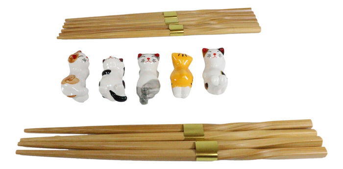 Ebros Gift Colorful Calico Feline Kitty Cats Set Of 5 Chopsticks And Flatware Holder Rests