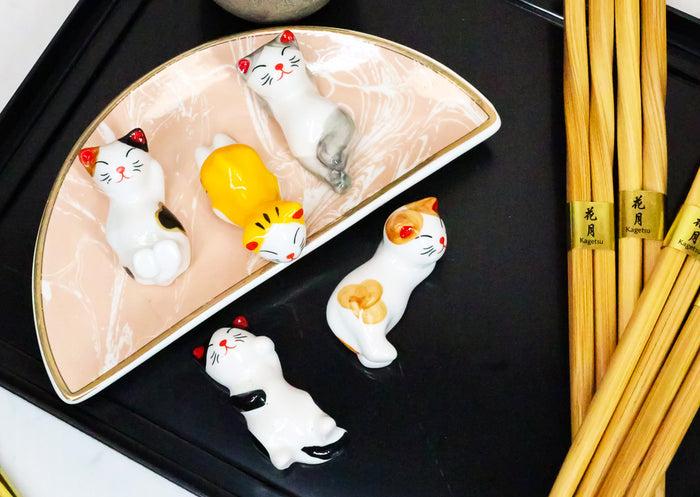 ebros gift Colorful Calico Feline Kitty Cats Set of 5 Chopsticks And Flatware Holder Rests