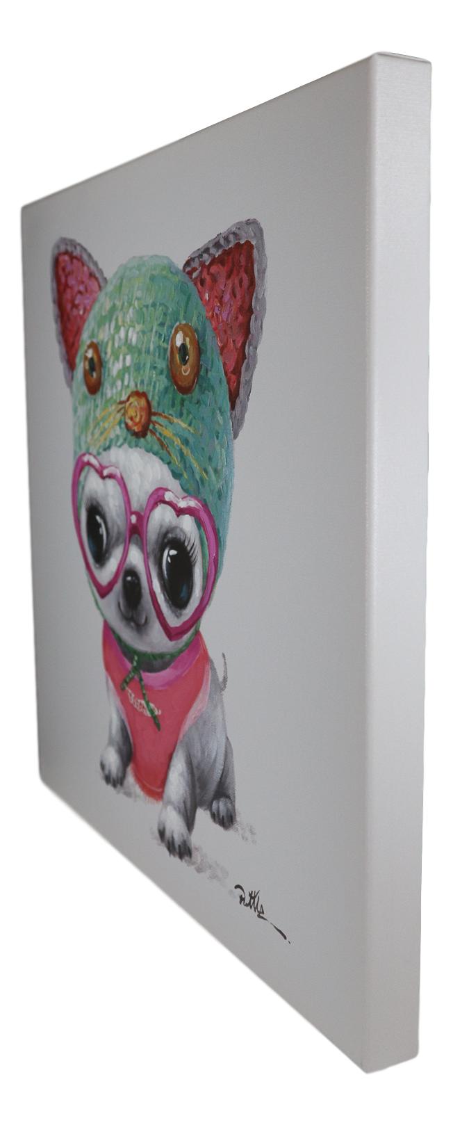 Ebros Gift Colorful Chihuahua Puppy Dog With Pink Heart Glasses Canvas Wooden Picture Frame