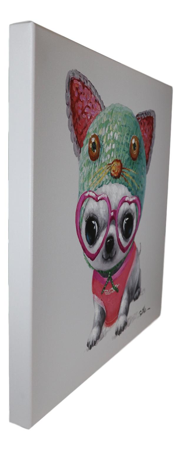 Ebros Gift Colorful Chihuahua Puppy Dog With Pink Heart Glasses Canvas Wooden Picture Frame