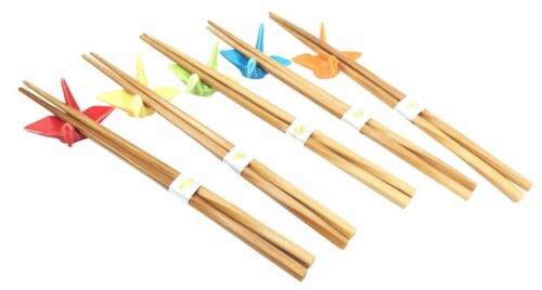 ebros gift Colorful Crane Birds Set of 5 Chopsticks and Rest Set Asian Dining Chopstick Art