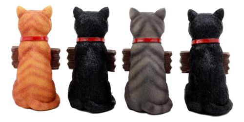 Ebros Gift Colorful Feisty Cats Figurine Set 4"H Feline Cats And Kittens Wearing Tag Signs