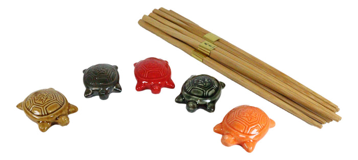 Ebros Gift Colorful Fortune Turtles Tortoises Set Of 5 Chopsticks And Flatware Holder Rests
