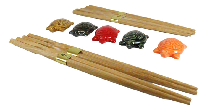 Ebros Gift Colorful Fortune Turtles Tortoises Set Of 5 Chopsticks And Flatware Holder Rests