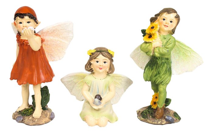 Ebros Gift Colorful Gardening Sunflower Girl Fairies Set Of 3 Fairy Garden Mini Figurines