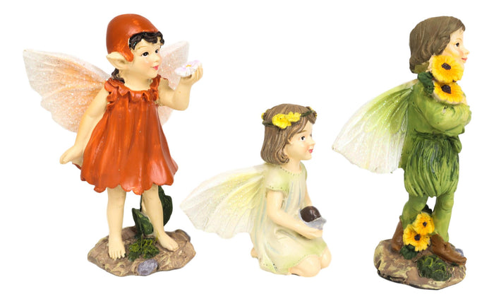 Ebros Gift Colorful Gardening Sunflower Girl Fairies Set Of 3 Fairy Garden Mini Figurines