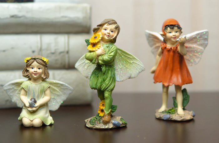 ebros gift Colorful Gardening Sunflower Girl Fairies Set of 3 Fairy Garden Mini Figurines