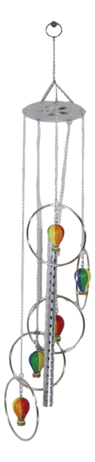 Ebros Gift Colorful Hot Air Balloons Aircraft With Wicker Baskets Wind Chime Figurine