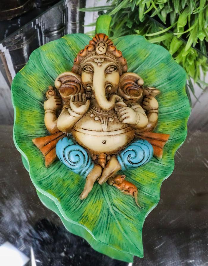 ebros gift Colorful Lord Ganesha On Peepal Banyan Leaf Vastu Figurine Hindu God Of Success