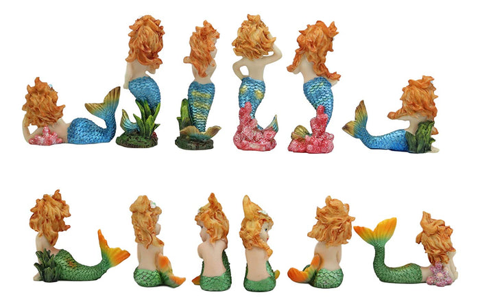 Ebros Gift Colorful Nautical Ocean Coral Reef Mermaid Mergirls Miniature Figurine Set Of 12
