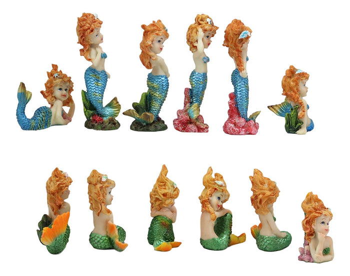 Ebros Gift Colorful Nautical Ocean Coral Reef Mermaid Mergirls Miniature Figurine Set Of 12
