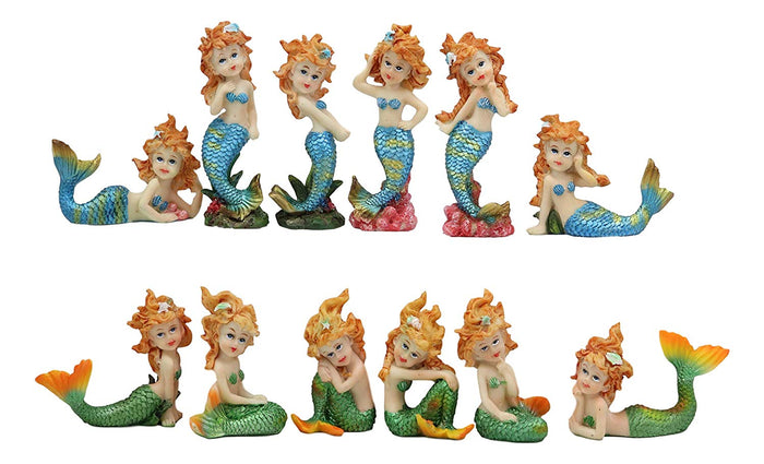 Ebros Gift Colorful Nautical Ocean Coral Reef Mermaid Mergirls Miniature Figurine Set Of 12
